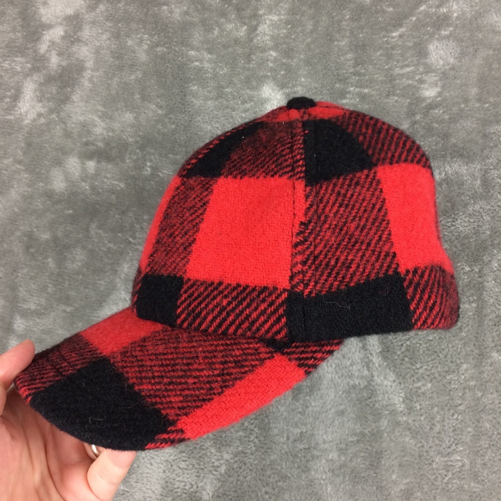 Vintage Crown Cap Hat Felted Wool Baseball Tag Size M Red Buffalo Plaid‎ Winter